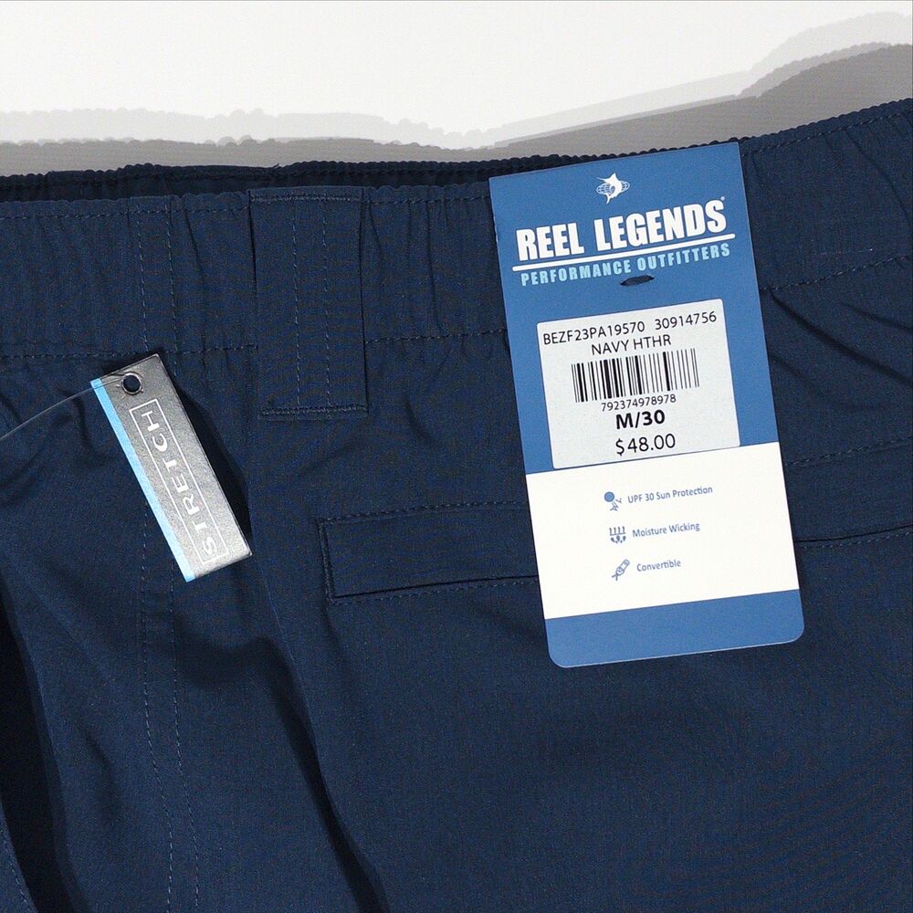 NWT $48 Reel Legends Convertible Pants Navy Blue Men Size M (32-34) 30" Inseam - Picture 4 of 7